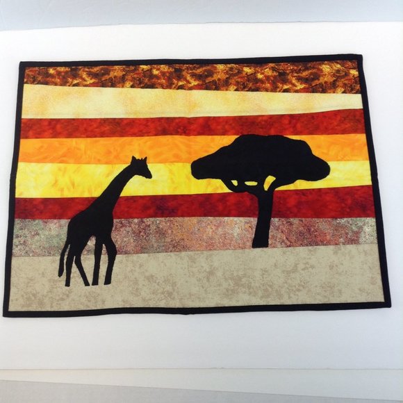 Handmade Quilted Wall Hanging African Serengeti Giraffe & Tree Wall Art - Picture 2 of 14